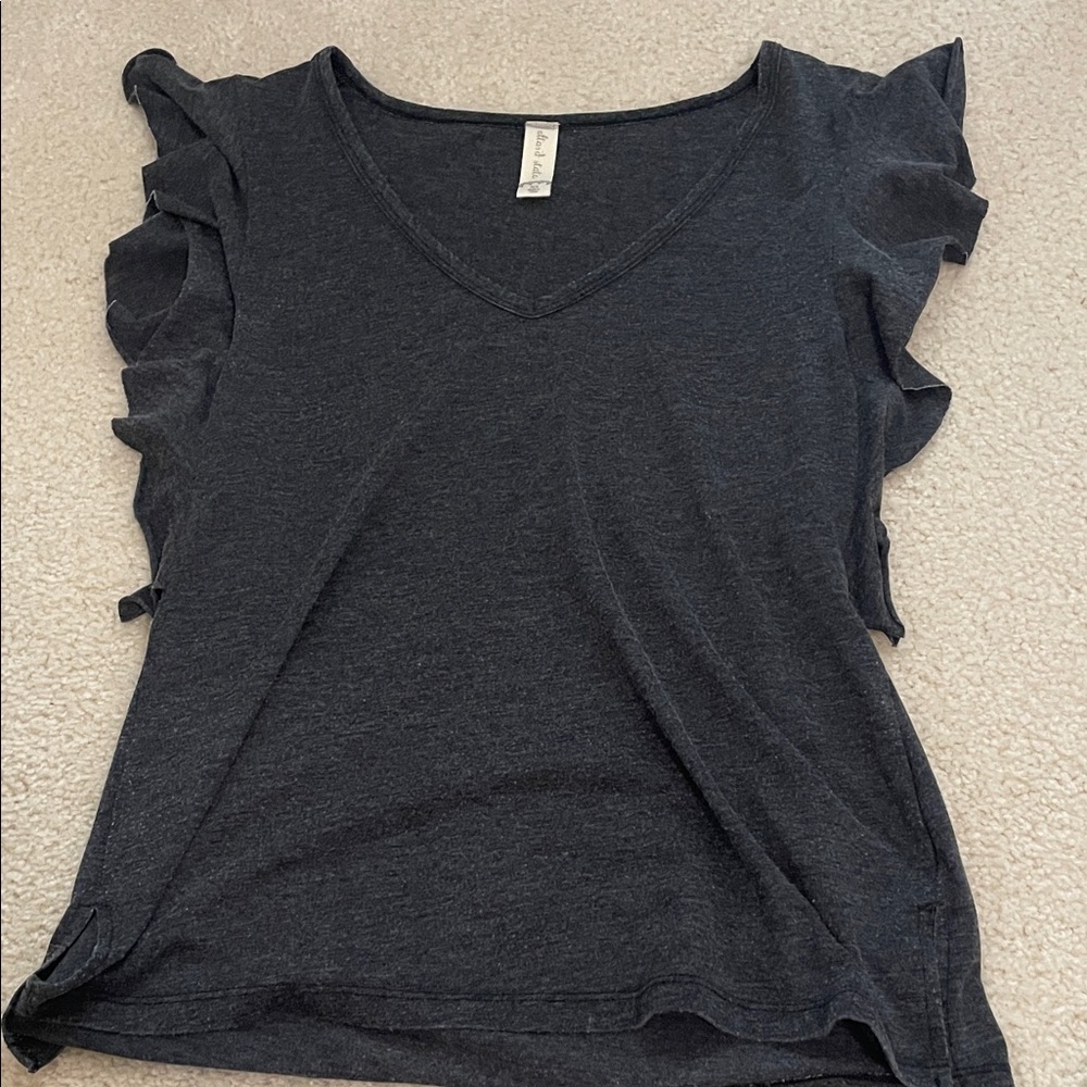 Altar'd State Charcoal Ruffle Sleeve Tee
